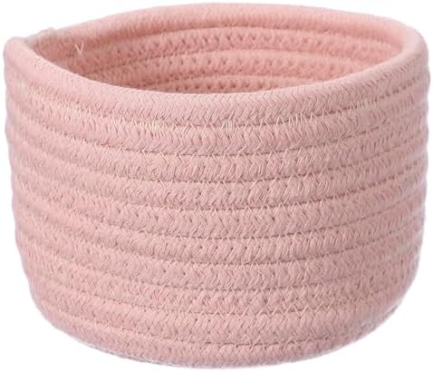 uxcell Pink Small Cotton Rope Woven Storage Basket, Shelf Closet Storage Gift Woven Baskets Cute Nursery Box Bin Decor Organization Bin for Home Supply, Round, 5.6x3.6 by uxcell