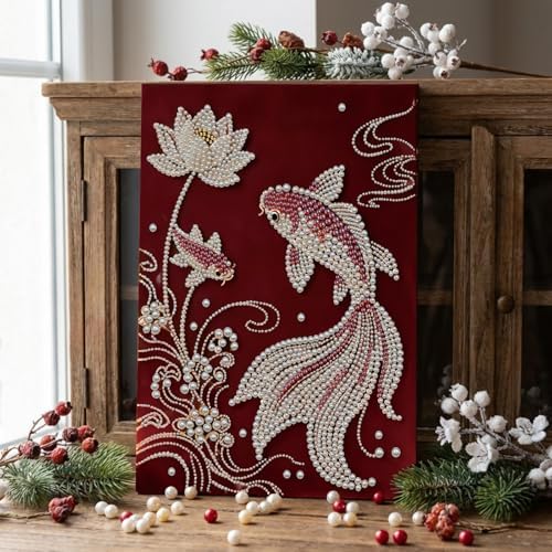 DIY Pearl Painting with Frame, Creative Design, Handmade Stress-Relieving Home Wall Decoration, Includes Frame and Tools-Koi - Image 2
