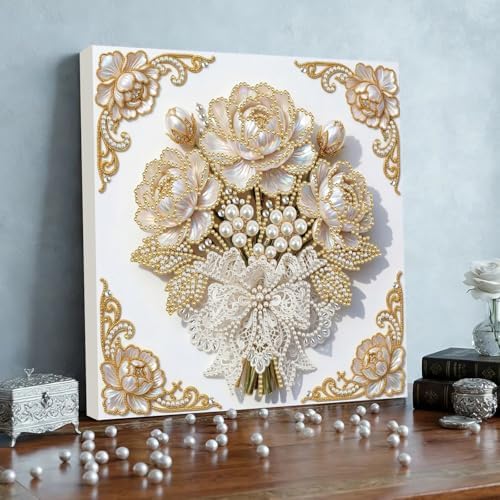 5D DIY Pearl Painting with Frame Floral Theme Handmade Healing Home Wall Decoration Creative 9.84x9.84in Tools -Flower-2 - Image 4