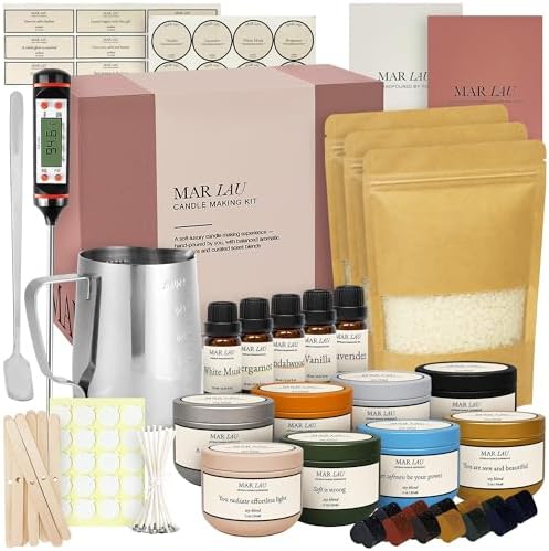 Mar Lau Soy Candle Making Kit for Adults – Complete DIY Candle Making Kit with 5 Fragrance Oils, Wax Melting Pot, Metal Tins, Beginner Candle Supplies by Unknown