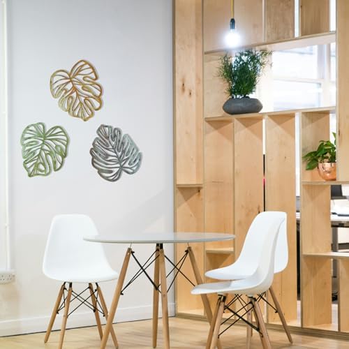 Palm Leaves Wood Wall Decor , 3Pcs Tropical Wall Art Jungle Decor, Wooden Natural Leaves Plant Wall Decor, Vintage Tropical Plant Plaque for Home Living Room Kitchen Bedroom Bathroom & Garden, Yellow&Blue&Green - Image 5