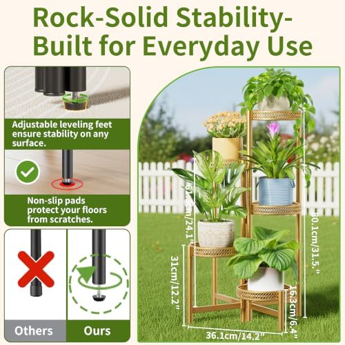 Gold Plant Stand Indoor Outdoor, Corner Metal Flower Pot Stands for Multiple Plants, 5 Tier Heavy Duty Plant Shelf for Patio Garden Balcony Living Room Bedroom - GoldWave - Image 3