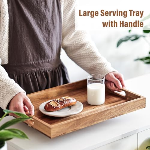 Wood Serving Tray with Handles, 16.9 Inch Coffee Table Tray - Image 3