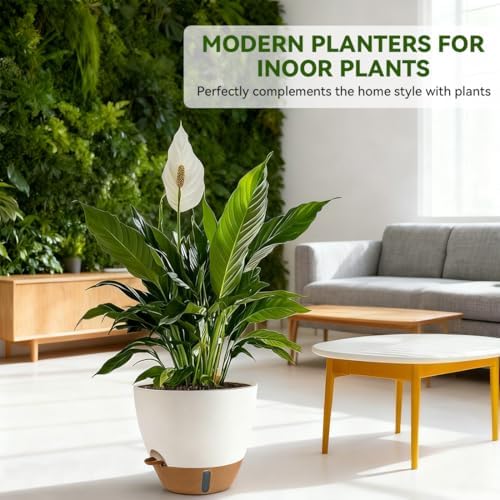 8/9/10 Inch Self Watering Pots, Plastic Flower Pots with Multi Mesh Drainage Holes and Water Level Indicator & Deep Reservoir for Indoor Outdoor Garden Plants and Flowers (White) - Image 2