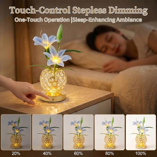 Stargazer Lily Crystal Table Lamp, Rechargeable Touch Flowers Lamp - Image 4