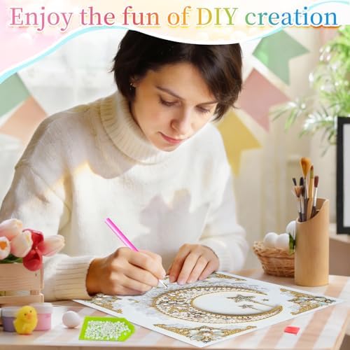 Xylzzuit DIY Pearl Painting Canvas Tote Bag Kit 11.42IN Diamond Art Handbag for Women Shopping Grocery Bag Dots Beads Art Craft Gift (Moon) - Image 5