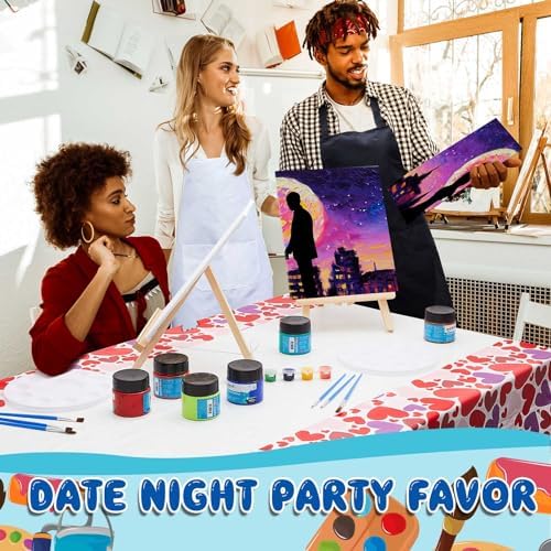 Yeaqee 13 Pcs Sip and Paint Kit for Adults Stretch Canvas Date Night Valentines Painting Kit Supplies Art Painting Set Outline Design Blank Stretch Canvas for Couple Party(Moonlit Couple,8x10) - Image 6