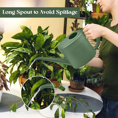 Hand Plastic Watering Can for Home Plant Garden - with Long Stem - 1/4 Gallon - Green - Image 4