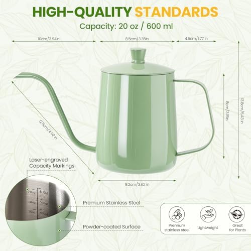 Watering Can for Indoor Plants, 20 oz Metal Small Plant Watering Can with Long Spout for House Plants, 13.5 oz Glass Plant Mister Spray Bottle for Bonsai Garden Flowers Decorative (Green) - Image 6