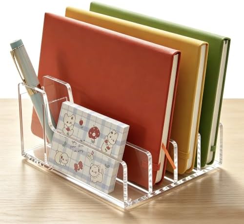 Acrylic Mail Organizer for Desk, 5 Compartments Letter Sorter with Pen Holder, Clear Desktop File Folder & Notebook Holder, Cute Office Supplies Organizer for Home Office School by AIMOLLYACRYLICSTORAGE