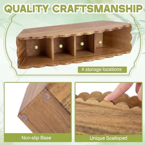 Jetec Scalloped Acacia Pencil Holder, 4 Compartment Wooden Desk Organizer - Image 4