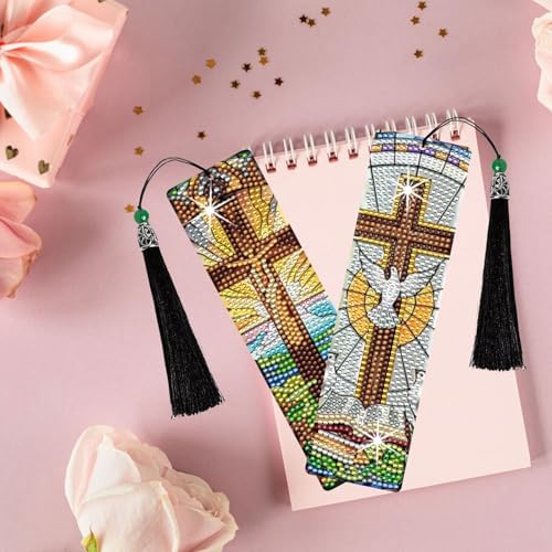 8PCS Diamond Painting Art Bookmarks,Cute Acrylic Bookmarks Crafts Kits Gifts with Pendants for Adult Women Book Lovers (cross2) - Image 2