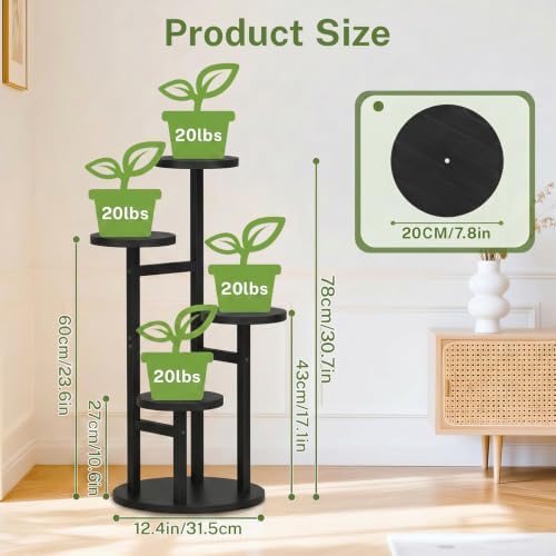 iDavosic.ly 4 Tier Wood Plant Stand Indoor Outdoor Corner Tall Shelf, Black - Image 4