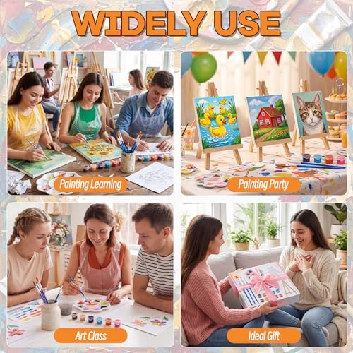 Engrowtic 160 Pcs 20 Set Paint and Sip Kit for Adult Include Blank Mini Canvas Boards Wooden Easels Painting Strips Brushes Palettes Disposable Aprons for Party Paint and Sip Date Night Kits - Image 5