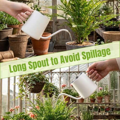 Doseno White Watering Can, Metal Design for Indoor Plants, 12oz Long Spout - Image 4
