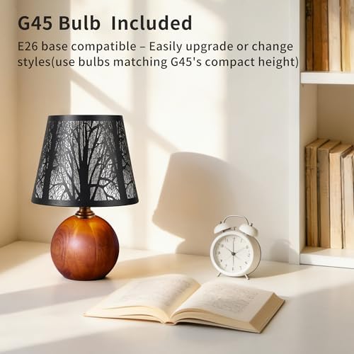 11.4" Rustic Solid Wood Small Table Lamp with Metal Forest Shade - Image 6