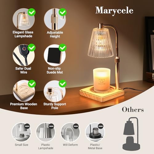 Marycele Candle Warmer Lamp with Timer for Yankee Candles, Adjustable Height Wax Melt Warmer, Birthday Gifts for Mom Women Sister, Vintage Glass Lamp, Christmas Decorations for Home Decor - Image 3