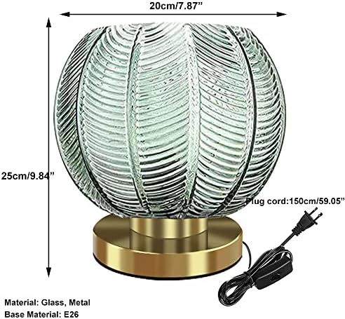 Gold Desk lamp Bedside Table Lamps Green Ribbed Glass Shade mid Century Modern lamp Globe Table lamp nightstand lamp Small Table lamp for Bedroom Living Room Office - Image 6