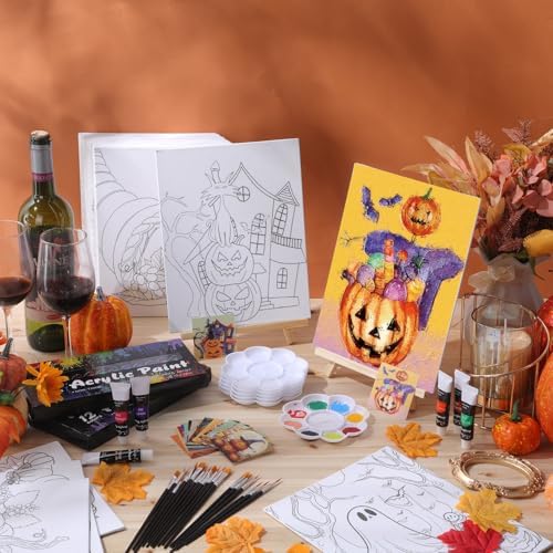 Sherr 24 Pcs Pre Drawn Canvas for Adult, Autumn Halloween, 8 x 10 Inch - Image 2