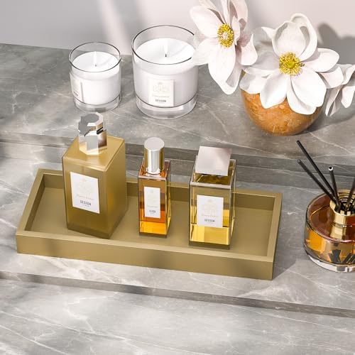 ZHWS Gold Bathroom Vanity Tray for Soap Dispenser, Perfume, Jewelry, Candle, Makeup, Decor, Toilet Tank Tray, Kitchen Tray for Spice, Salt, Coffee 11.3”L x 4.4”W x 1.14”H - Image 4