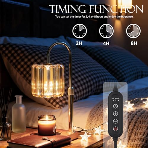 Yuichoy Candle Warmer Lamp with Timer, Dimmable Electric Candles Wamer Adjustable Height, Gifts for Women Mom, Glass Modern Candle Melter Lamp, Amber - Image 4
