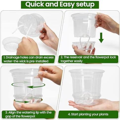MIXC 12 Pack 5 Inch Self Watering Pots for Indoor Plants with Wicking Rope - Image 5