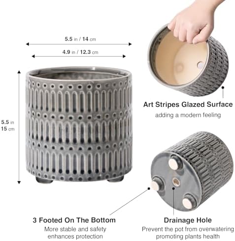STHIE 5 Inch Ceramic Planters for Indoor Plants, Gray Snake Plant Pots - Image 3