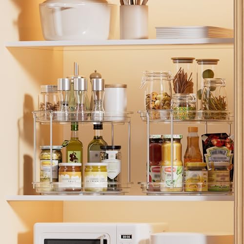 LAMU 2 Pack 2 Tier Lazy Susan Turntable Organizer 10.6'' Rotating Spice Rack Organization for Cabinet, Kitchen, Pantry, Countertop, Bathroom, Vanity, Medicine Cabinet Organizer, Clear - Image 5