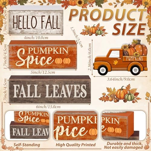 Moucuny 4 Pcs Fall Table Decor, Pumpkin Wood Block Sign Home Tray - Image 3