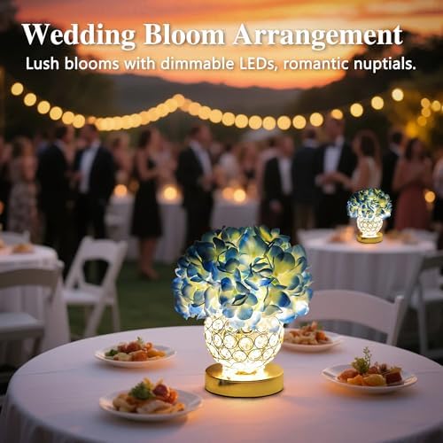 3 Color Artificial Blue Hydrangea Flower Lamp Night Light Desk Lamp for Bedroom Bar Coffee Shop Living Room Decor, Ideal Gifts for Women Mom Wife Friend Birthday Christmas Mothers Valentines Day - Image 6