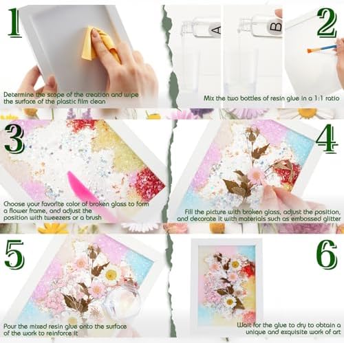 Novabright DIY Dried Flower Crushed Glass Art Kit for Adults Beginners, Sea Glass Mosaic Resin Craft Set for Home Decor, Wedding Gifts Handmade Boho Home Bedroom Office Bookshelf Table Decoration - Image 4