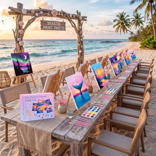 Engrowtic 57pcs Landscape Sip and Paint Kit for Adults Pre Drawn Canvas Set - Image 4