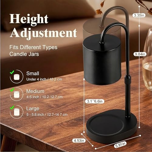 Dreamholder Electric Candle Warmer Lamp with Timer, Dimmable Candle Lamp with Adjustable Height, Wax Melter for Jar Candles Wood Base Floral Home Decor Gifts for Women Mom, Black - Image 2