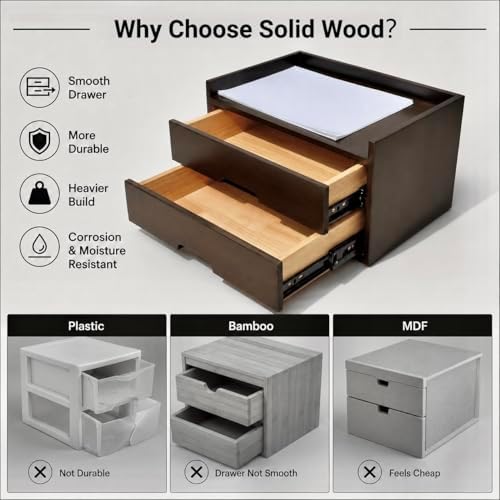 Solid Wood Desk Organizer with Drawers, Wooden Desktop Drawers - Image 5