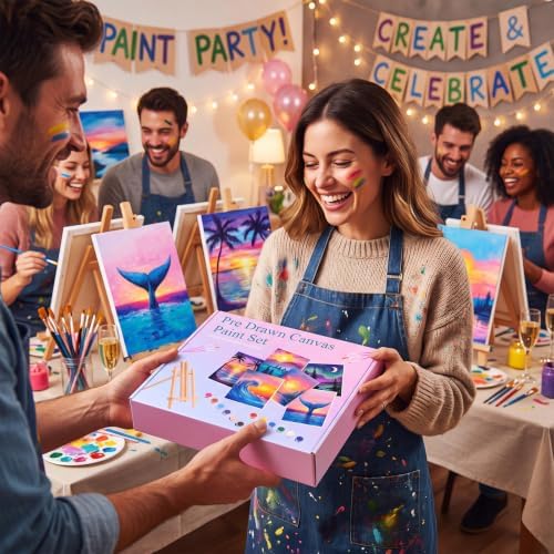 Engrowtic 57pcs Landscape Sip and Paint Kit for Adults Pre Drawn Canvas Set - Image 6