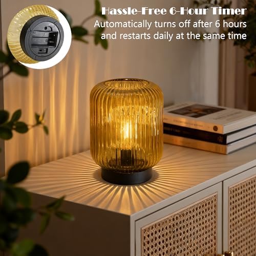 LUSHARBOR Battery Operated Lamp, Cordless Table Lamps for Home Decor, Battery Powered Nightlight with LED Bulb, Decorative Glass Beside Lamp for Bedroom Living Room-Gold - Image 5