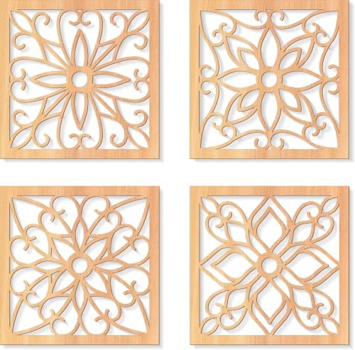 KOYILTD 4 Pcs Thicken Wooden Wall Art Rustic Farmhouse Flower Wall Art by KOYILTD