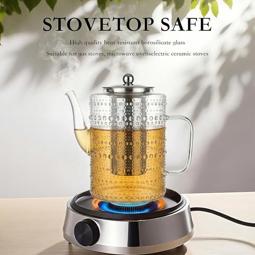 1500ml/50OZ Glass Teapot with Removable Infuser, Stovetop Safe, Large Tea Kettle, Borosilicate Glass Blooming and Loose Leaf Tea Maker Set - Image 3