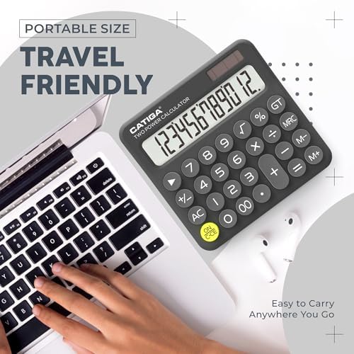 CATIGA Mechanical Switch Calculator with Solar and Battery Dual Power, 12-Digit Large LCD Display, Aesthetic and Cute Desktop Calculator with Big Button, for Home, School and Office Use, SD-1299 - Image 5