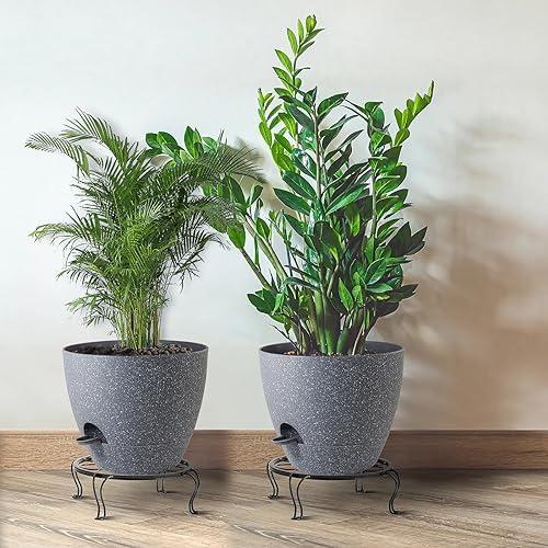 UOUZ 12inch 2Pack Large Self Watering Planters, Plastic Plant Pots with 60oZ Removable Deep Reservoir and Multi Mesh Drainage Holes for Indoor Outdoor Garden Plants and Flowers, Grey Speckles - Image 6