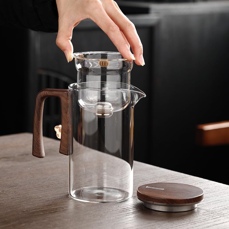 Magnetic Glass Teapot with Infuser, 24oz Borosilicate Tea Pot with Walnut Handle for Loose Leaf Tea, Office Home, Tea Lovers Gift - Image 5