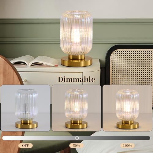 Colorful Glass Table Lamp,Vintage Gold Base Ribbed Bedside Lamp - Image 6