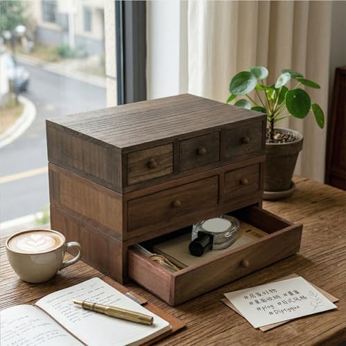 Premium Wooden Desktop Compartment Storage Holder, Elegant Desk Organizer for Documents Stationery Craft Supplies Home Office Decoration - Image 2