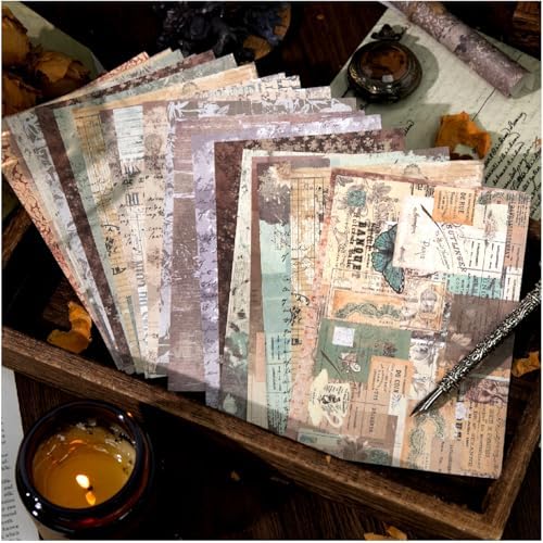 150 Sheets Vintage Scrapbook Paper, 3.7x5.5 Inch, 5 Assorted Set Antique Aged Decorative Background Paper for Junk Journals Supplies, Decoupage, Scrap Booking by Diuhofart