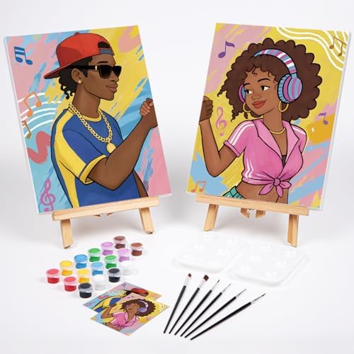 VOCHIC Sip and Paint Kit for Adults Couples Paint Party Kits Pre Drawn Canvas Art Painting Set Date Night Games Valentine 2 Pack (Hip-hop Couple, 8 x10 in) - Image 2