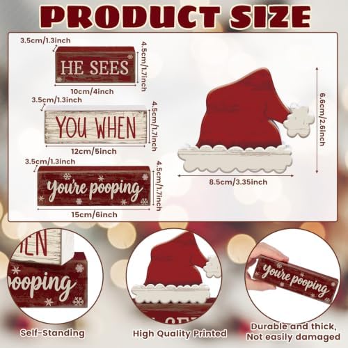 Moucuny 4 Pcs Christmas Bathroom Decorations, Funny Christmas Wooden Signs - Image 3