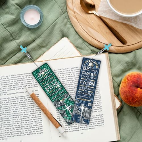 8PCS Diamond Painting Art Bookmarks,Cute Acrylic Bookmarks Crafts Kits Gifts with Pendants for Adult Women Book Lovers (Christian) - Image 2