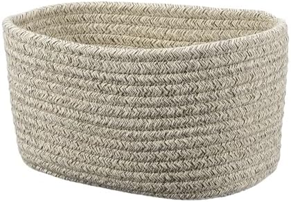 uxcell Small Woven Basket, 8.3x5.9x4.7 Inch Rectangular Rope Basket Decorative Gift Chest Box Cute Mini Woven Storage for Organizing Shelf Storage Bedroom Home Decor, Light Gray by uxcell