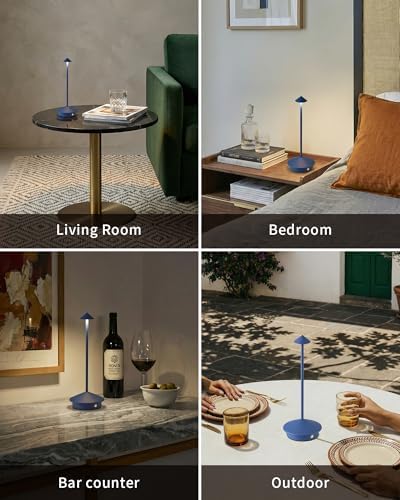 Modern Cordless Table Lamp Set of 2, Blue Portable LED Desk Lamps - Image 6