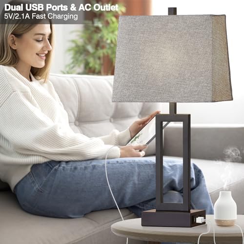 23.5" Touch Control Table Lamps Set of 2, Bedside Lamp with 2 USB Charging Ports & AC Outlet, 3-Way Dimmable Modern Nightstand Lamp for Living Room Bedroom End Table Office(2700K 2 LED Bulbs Included) - Image 3